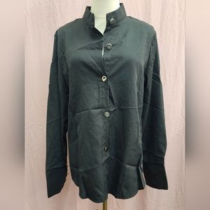 SHEIN LUNE Solid Collarless Button Front Shirt-(X-Large)